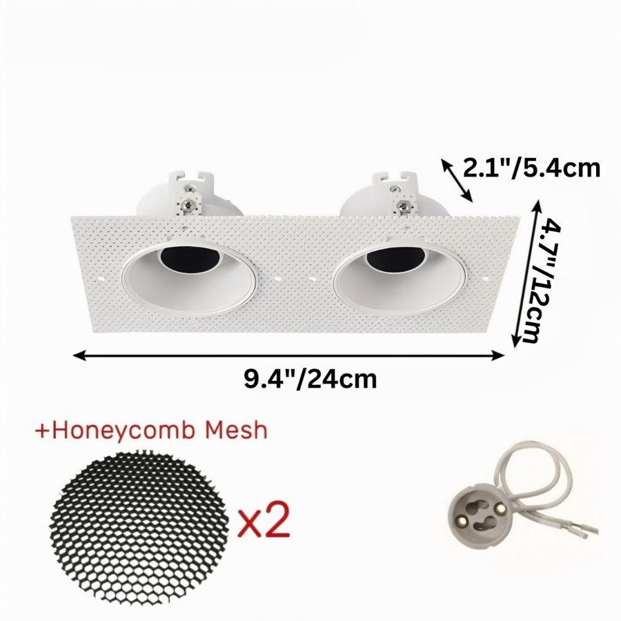 Clérachic double trimless downlight in white paired with two honeycomb mesh inserts for its 24 cm plaster-in plate.