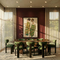Clérachic trimless recessed downlights set flush into a dining room ceiling, lighting a framed figure painting.
