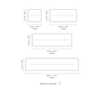 Technical dimension drawing of the Clérachic White Chandelier for Living Room, Rotating Bars, 150 cm Long in 4 sizes — 10 Bars at 49 × 47 cm (19.3 × 18.5″), 20 Bars at 100 × 47 cm (39.4 × 18.5″), 30 Bars at 150 × 47 cm (59.1 × 18.5″), 40 Bars at 200 × 47 cm (78.7 × 18.5″), drawn to one scale.
