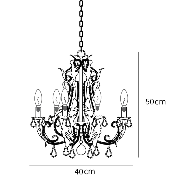 Clérachic pendant light dimension drawing, 1 of 3, every measurement marked in centimetres and inches.