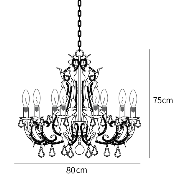 Clérachic pendant light dimension drawing, 3 of 3, every measurement marked in centimetres and inches.