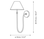 Clérachic wall light dimension drawing, every measurement marked in centimetres and inches.