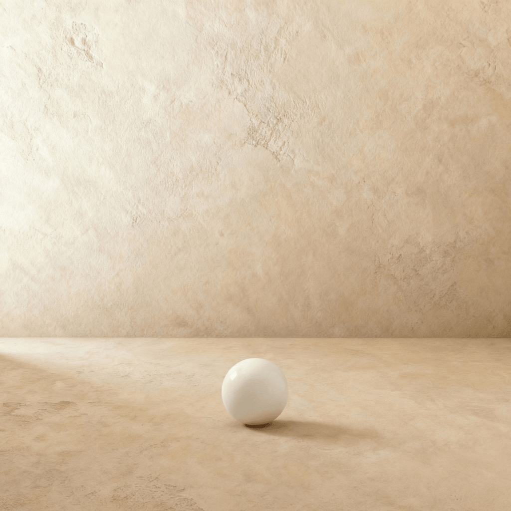 This compact Clérachic sphere floor lamp shows an unlit matte white finish on a sandy plaster backdrop.