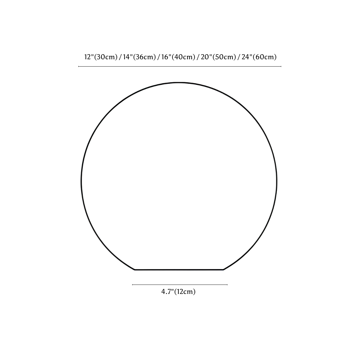 Clérachic floor lamp dimension drawing, 30, 60 cm, every measurement marked in centimetres and inches.