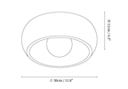 Clérachic ceiling light dimension drawing, every measurement marked in centimetres and inches.