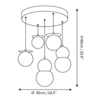 Clérachic chandelier dimension drawing, 3 of 3, every measurement marked in centimetres and inches.