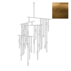 Dimension drawing of this Clérachic chandelier, with its height and width marked and a small brass finish swatch in the corner.