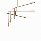 A Clérachic three-bar pendant in antique bronze, with angled bars and orbs at their ends, on white.