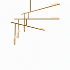 This Clérachic three-bar pendant in brass, with angled bars carrying white orbs, on a white backdrop.