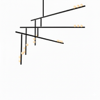 A black Clérachic three-bar pendant with angled bars and white orbs, on a white backdrop.