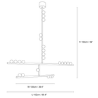 Clérachic pendant light dimension drawing, 1 of 6, every measurement marked in centimetres and inches.