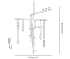 Clérachic pendant light dimension drawing, 5 of 6, every measurement marked in centimetres and inches.