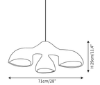 Clérachic pendant light dimension drawing, 1 of 3, every measurement marked in centimetres and inches.