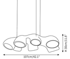 Clérachic pendant light dimension drawing, 2 of 3, every measurement marked in centimetres and inches.