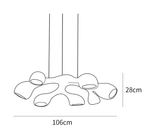 Clérachic pendant light dimension drawing, 3 of 3, every measurement marked in centimetres and inches.