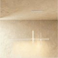 Clérachic pendant light in white, its linear bars crossing at right angles beneath a slim rectangular ceiling canopy.