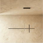 Clérachic pendant light in black, the glowing vertical bar set against its unlit horizontal and cross arms.
