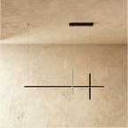 Clérachic pendant light in black, viewed from a slightly wider angle with its linear bars crossing mid-air.