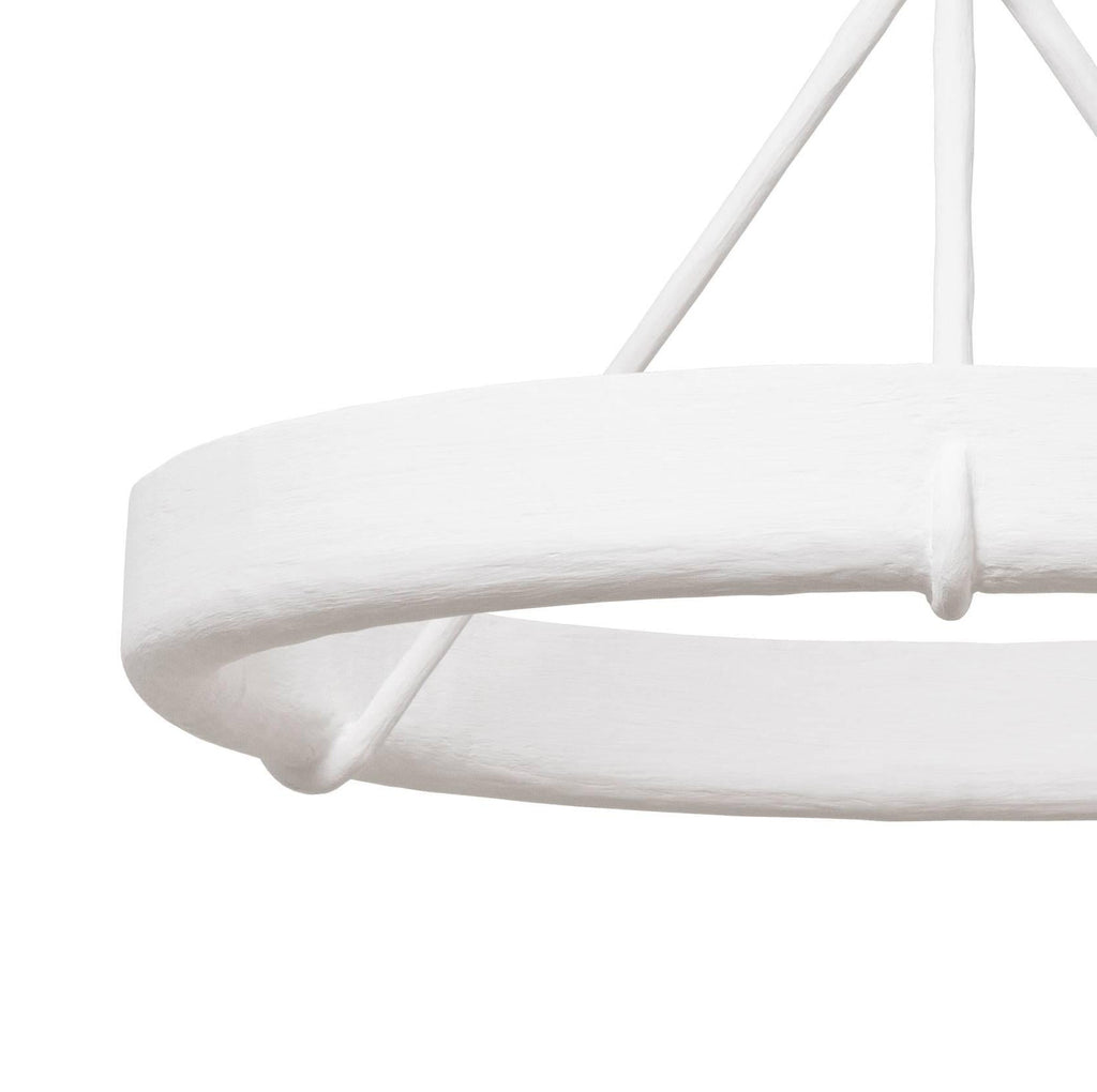 Close view of the textured white plaster ring and one clip bracket on this Clérachic ceiling light.