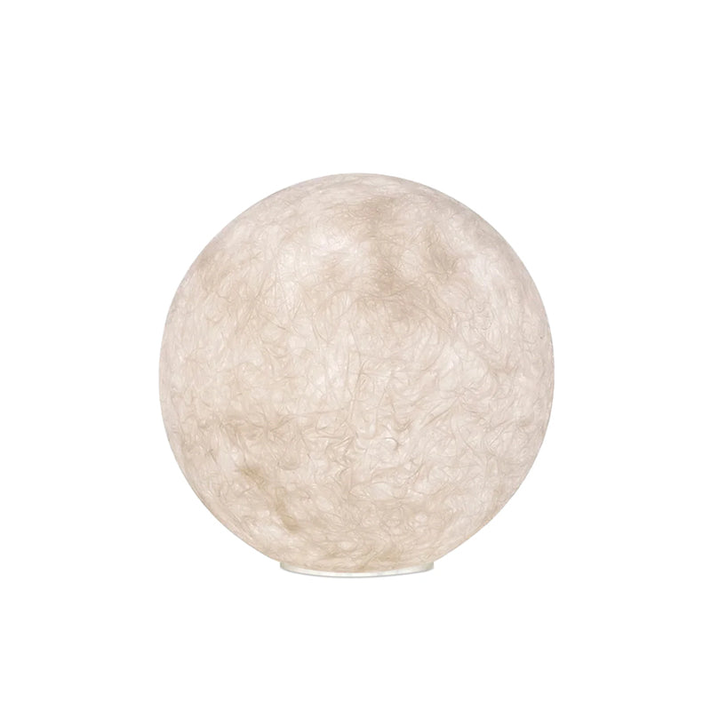 A smaller Clérachic sphere floor lamp on a white background, showing the same cloudy fibre texture and a slim clear base ring.