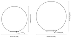 Dimension drawing of this Clérachic sphere lamp in two sizes, with the height and diameter of each marked.