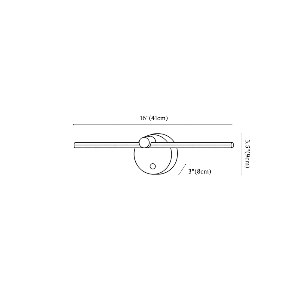 Clérachic wall light dimension drawing, every measurement marked in centimetres and inches.