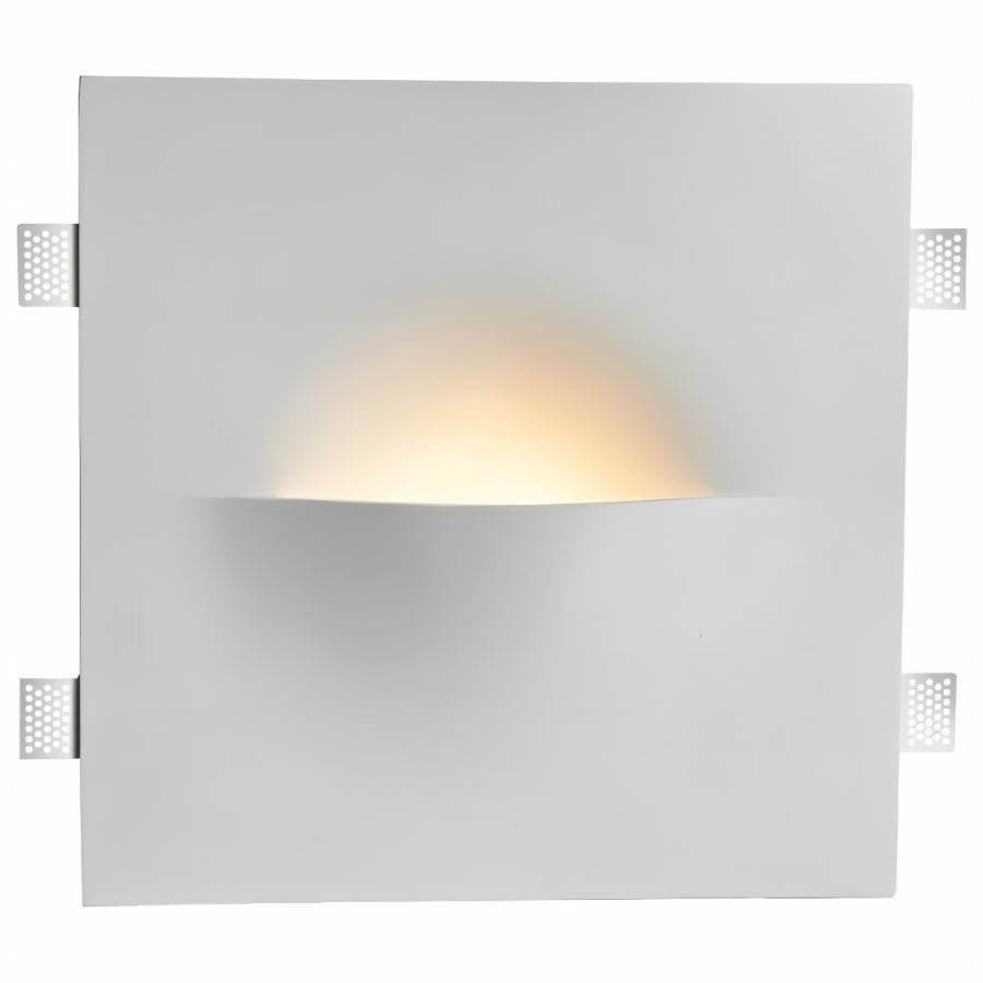 Clérachic trimless wall light shown front-on, lit, with its square plate and side mounting clips.