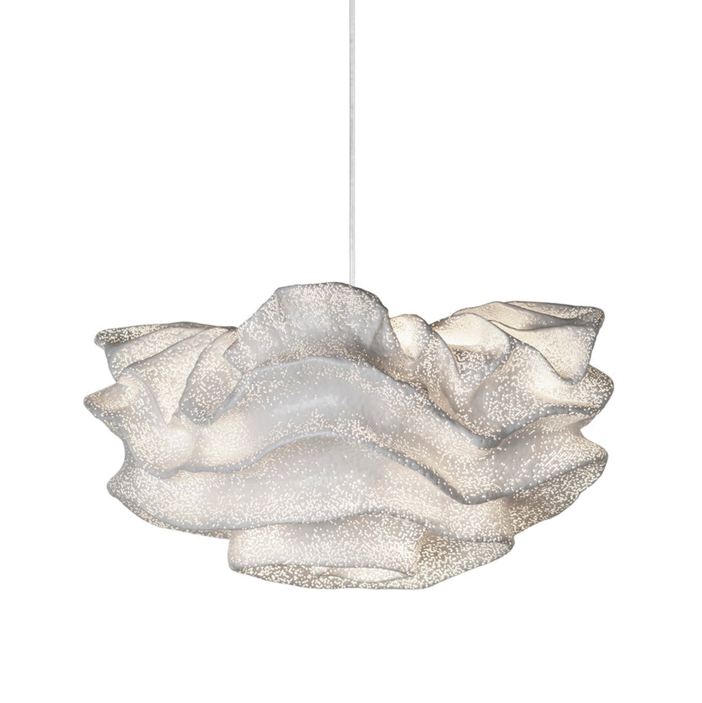 A Clérachic pendant with a single cord and a layered white shade, unlit on a plain white backdrop.