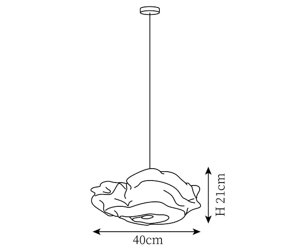 Clérachic pendant light dimension drawing, 1 of 3, every measurement marked in centimetres and inches.