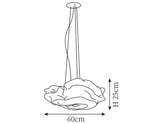 Clérachic pendant light dimension drawing, 2 of 3, every measurement marked in centimetres and inches.
