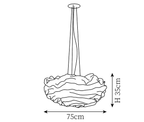 Clérachic pendant light dimension drawing, 3 of 3, every measurement marked in centimetres and inches.