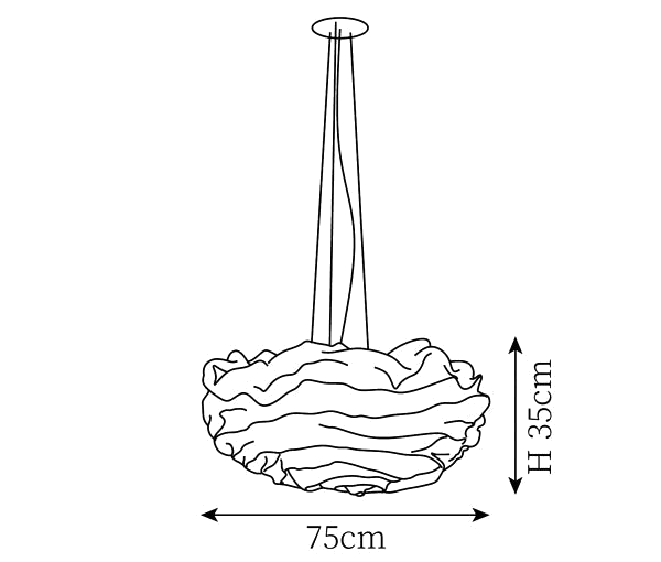 Clérachic pendant light dimension drawing, 3 of 3, every measurement marked in centimetres and inches.