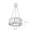 Dimension drawing for the Clérachic Willamette Alabaster Drum Chandelier, 56cm/22″ wide, 15cm/5.9″ high, 12cm/4.7″ canopy.