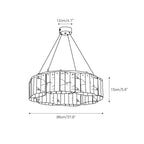 Clérachic Willamette Alabaster Drum Chandelier dimension drawing: 96cm/37.8″ across, 15cm/5.9″ high, 12cm/4.7″ canopy.
