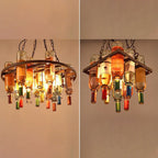 Side-by-side comparison of the Clérachic wine bottle chandelier's two frame styles: the large round size and the smaller peaked size.