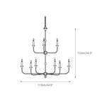 Clérachic's Wisp Grande chandelier dimension diagram for the 9-head size: 113cm/44.5" wide by 112cm/44.3" tall.