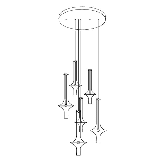 Dimension drawing of the wonder suspension lamp, in outline against white.