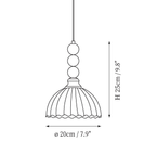 Clérachic pendant light dimension drawing, 1 of 2, every measurement marked in centimetres and inches.