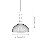 Clérachic pendant light dimension drawing, 2 of 2, every measurement marked in centimetres and inches.