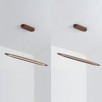 Two views of a dark walnut Clérachic pendant on its walnut canopy, side by side against a pale grey wall.