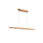A beech Clérachic pendant hangs from its oval canopy, the slim body slightly tilted, on a plain white backdrop.