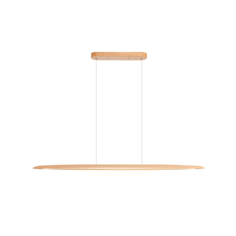 A beech Clérachic pendant seen straight-on from the front, with a small canopy and long, thin body, on white.