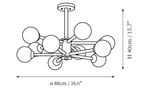 Dimension drawing of the fuller Clérachic ceiling light, with the same 88 cm width and 40 cm height marked.