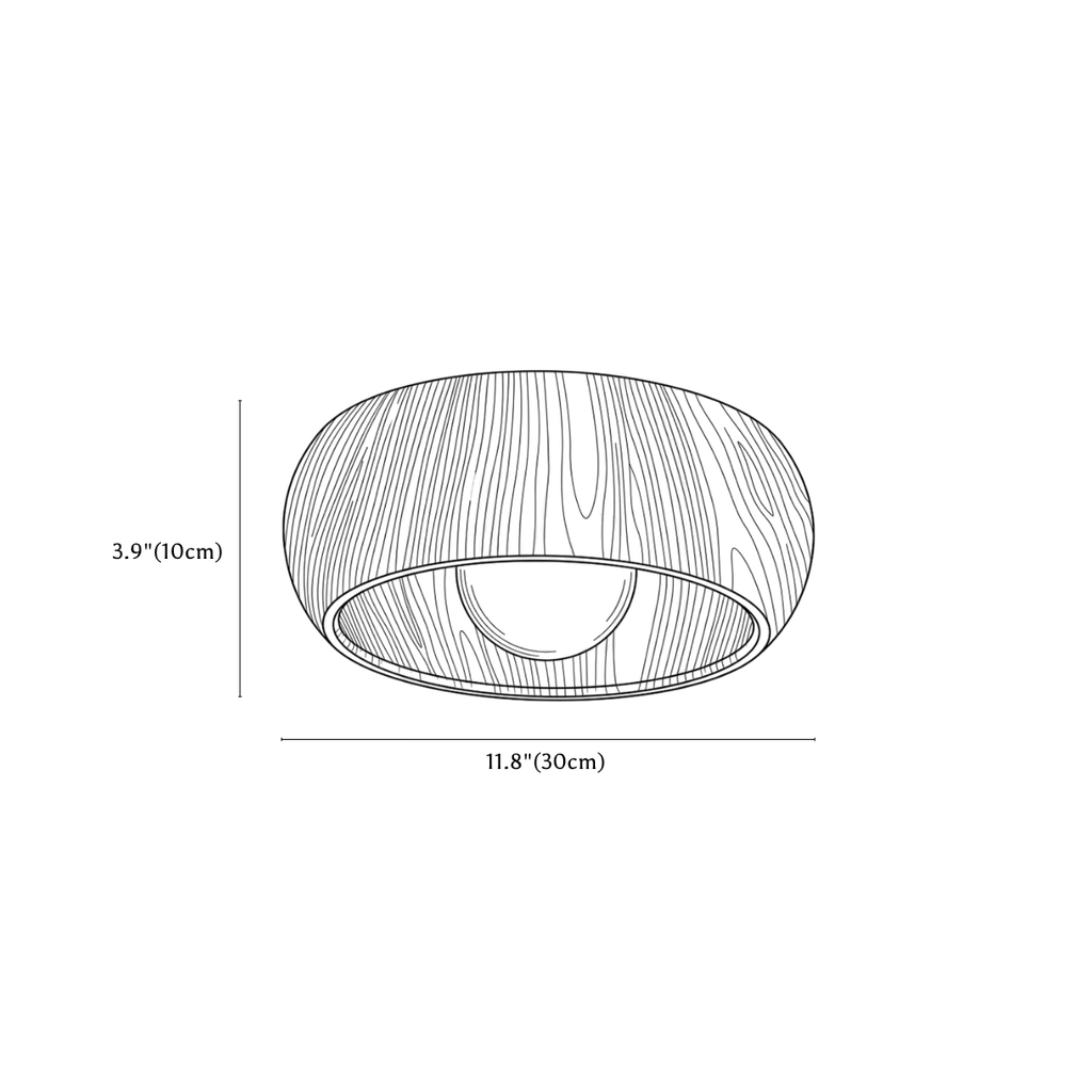 Clérachic ceiling light dimension drawing, every measurement marked in centimetres and inches.