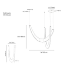 Clérachic chandelier dimension drawing, every measurement marked in centimetres and inches.