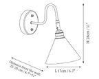 Dimension drawing of this Clérachic wall light, with its height, width and distance from the wall marked.