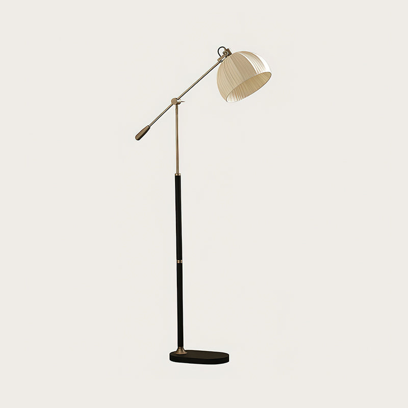 Black finish version of this Clérachic floor lamp on a plain warm-grey backdrop, with a pleated beige shade and a slim black base.