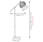 Clérachic floor lamp dimension drawing, every measurement marked in centimetres and inches.