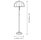 Clérachic floor lamp dimension drawing, every measurement marked in centimetres and inches.