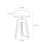 Clérachic floor lamp dimension drawing, 52 cm, every measurement marked in centimetres and inches.